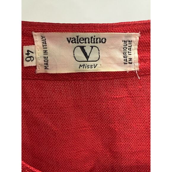 Vintage Valentino Miss V Red Gold Button Down Dress 100% Linen Size 46 Italy - Picture 5 of 6